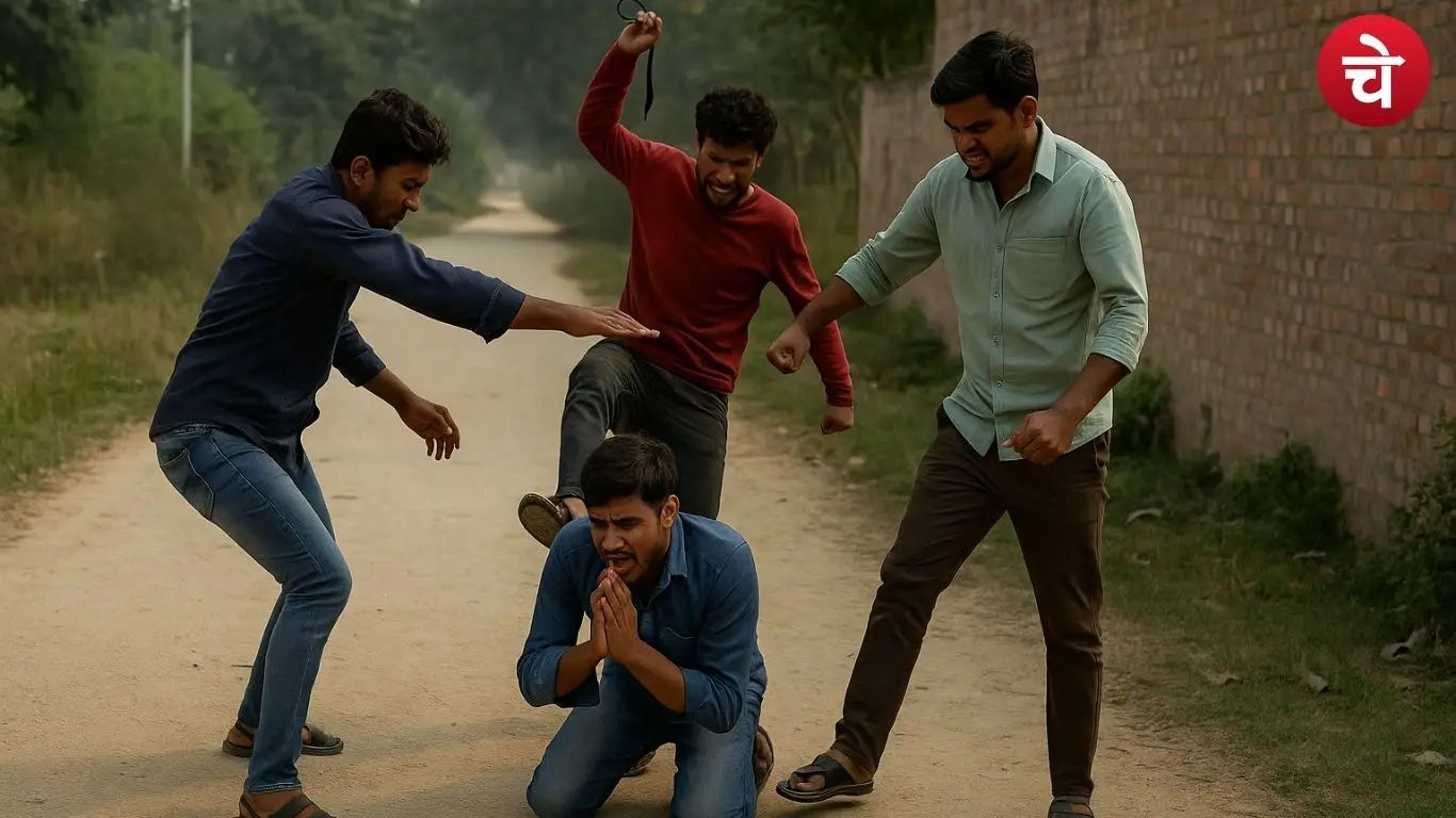 उत्तर प्रदेश के देवरिया में इंसानियत शर्मसार, युवक पर लात–घूसों की बरसात का सीन