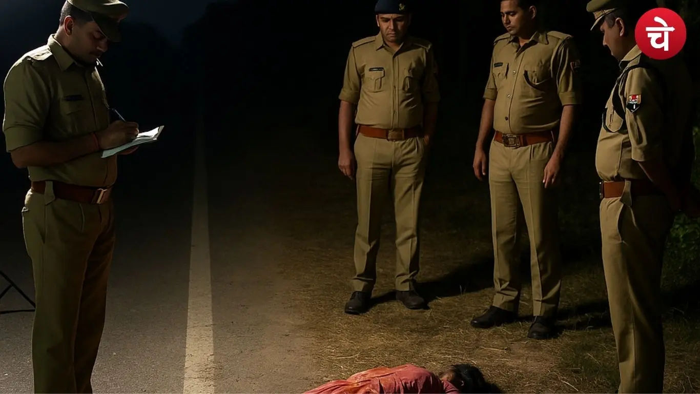 उत्तर प्रदेश के हाथरस में हत्या स्थल पर जुटी पुलिस टीम