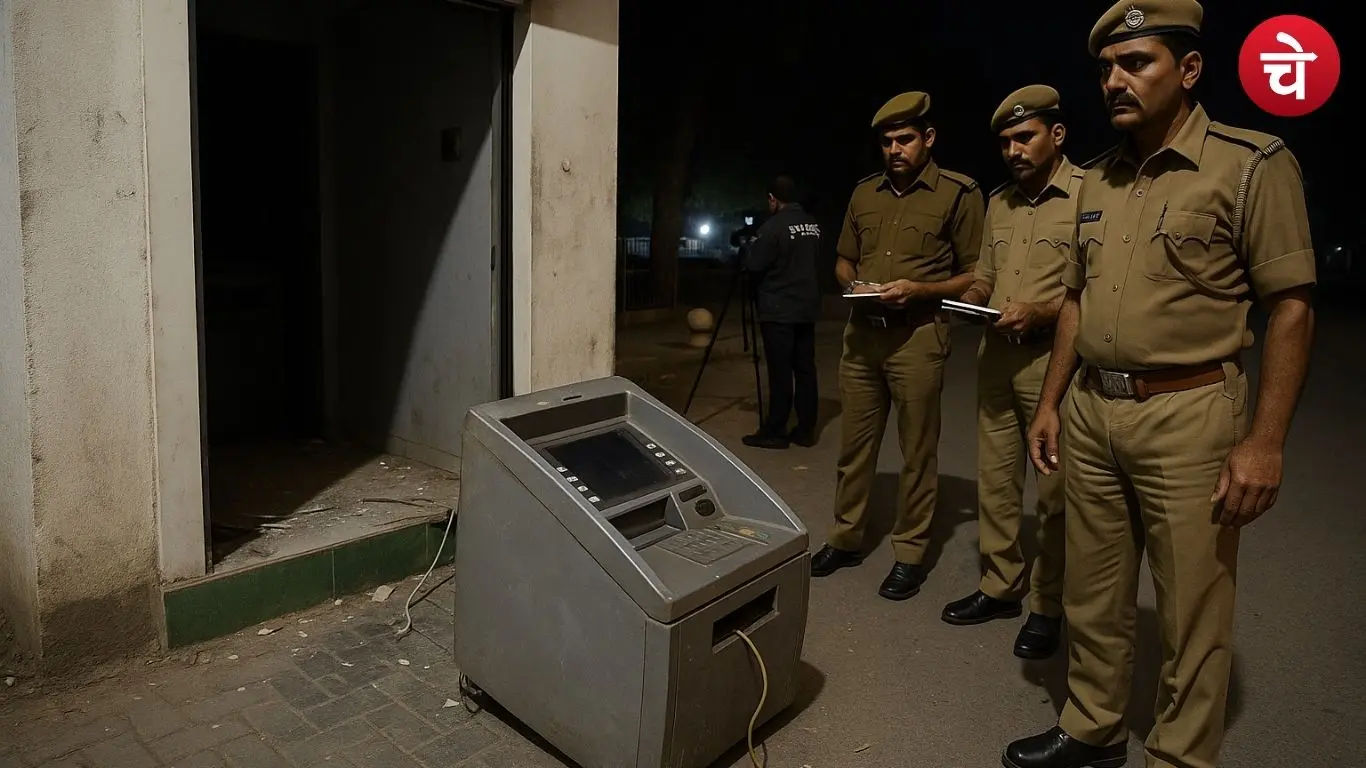 मुरादाबाद में एटीएम लूट की जांच करती यूपी पुलिस की टीम