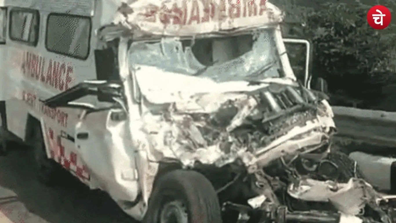 Ambulance damaged in a severe accident