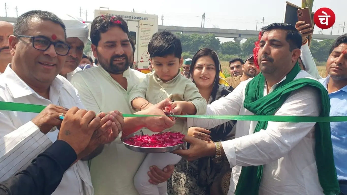 Hansraj Tikait, representing the fourth generation of the Tikait family, inaugurating the newly built office on the occasion of Baba Mahendra Singh Tikait's 91st birth anniversary