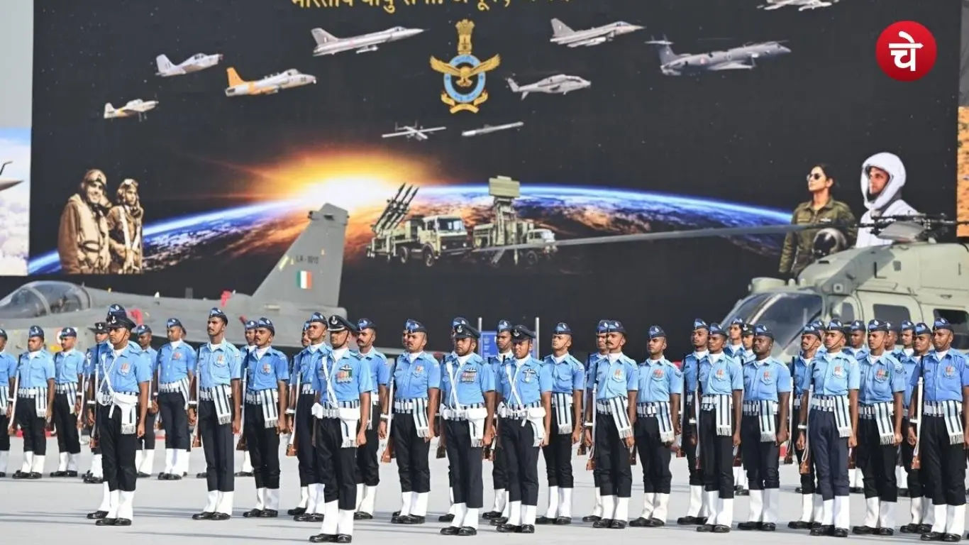 Indian Air Force personnel conducting a full-dress rehearsal ahead of Air Force Day at the Hindon Air Force Station in Ghaziabad
