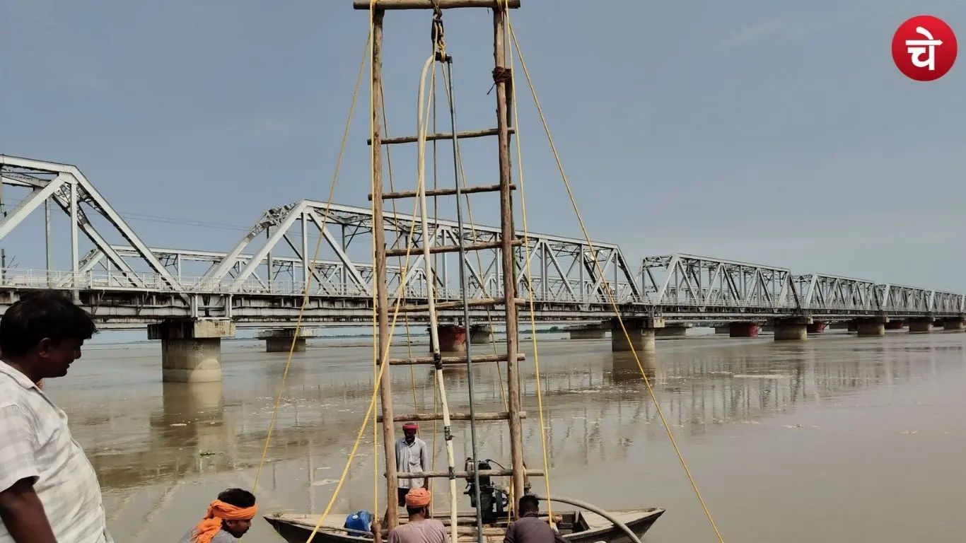 Peeling and soil testing work started for the construction of the proposed six lane cable bridge on Ghaghra river in Barabanki.