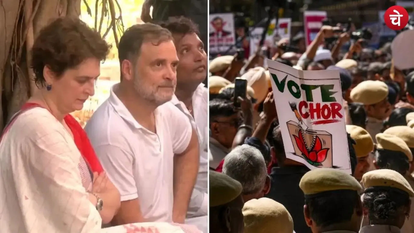 Rahul Gandhi and Priyanka Gandhi Vadra during a protest at the Akashvani Bhavan complex