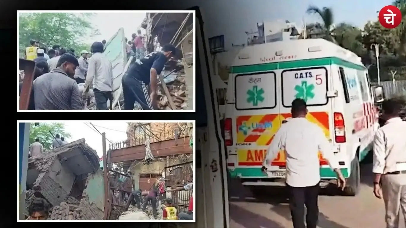 Rescue operation underway for people trapped under the debris following a building collapse in Seemapuri