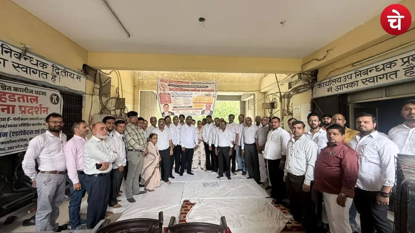 A scene from the ongoing strike by deed writers in Uttar Pradesh