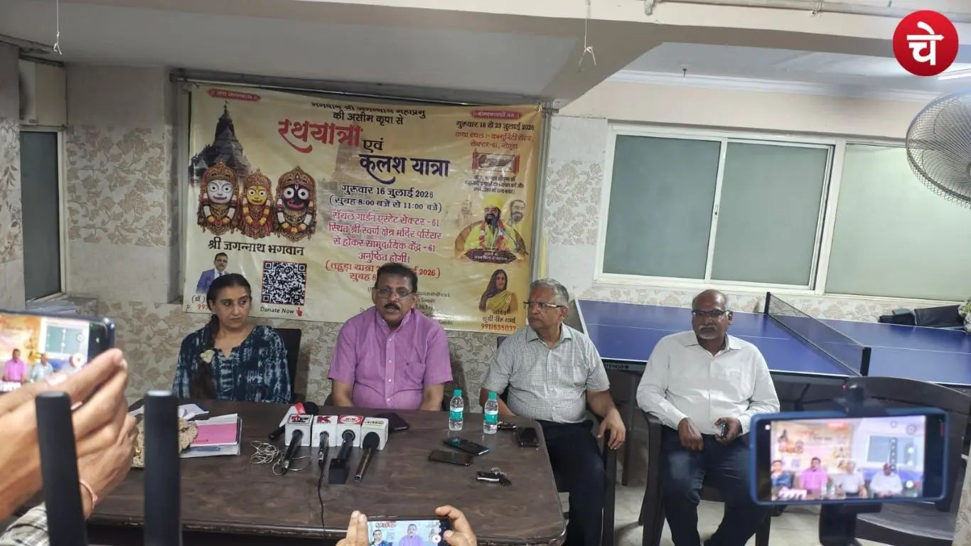 Committee office-bearers sharing details about the Rath Yatra to be held in Noida