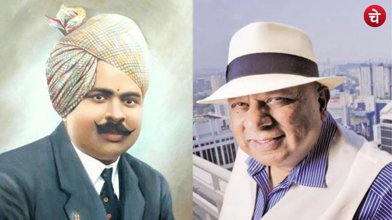 A photograph of Gujarmal Modi, the founder of Modinagar, and his son Bhupendra Kumar Modi