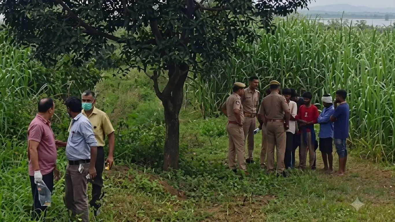A police team investigating at the scene of the incident on the banks of the Ganges