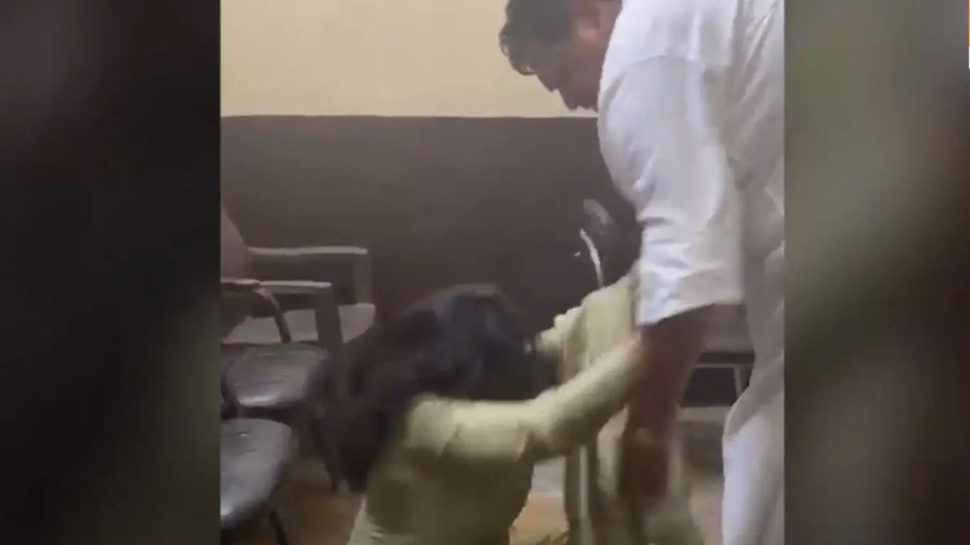A screenshot of a viral video showing former high-profile Uttar Pradesh MLA Guddu Pandit harassing his wife