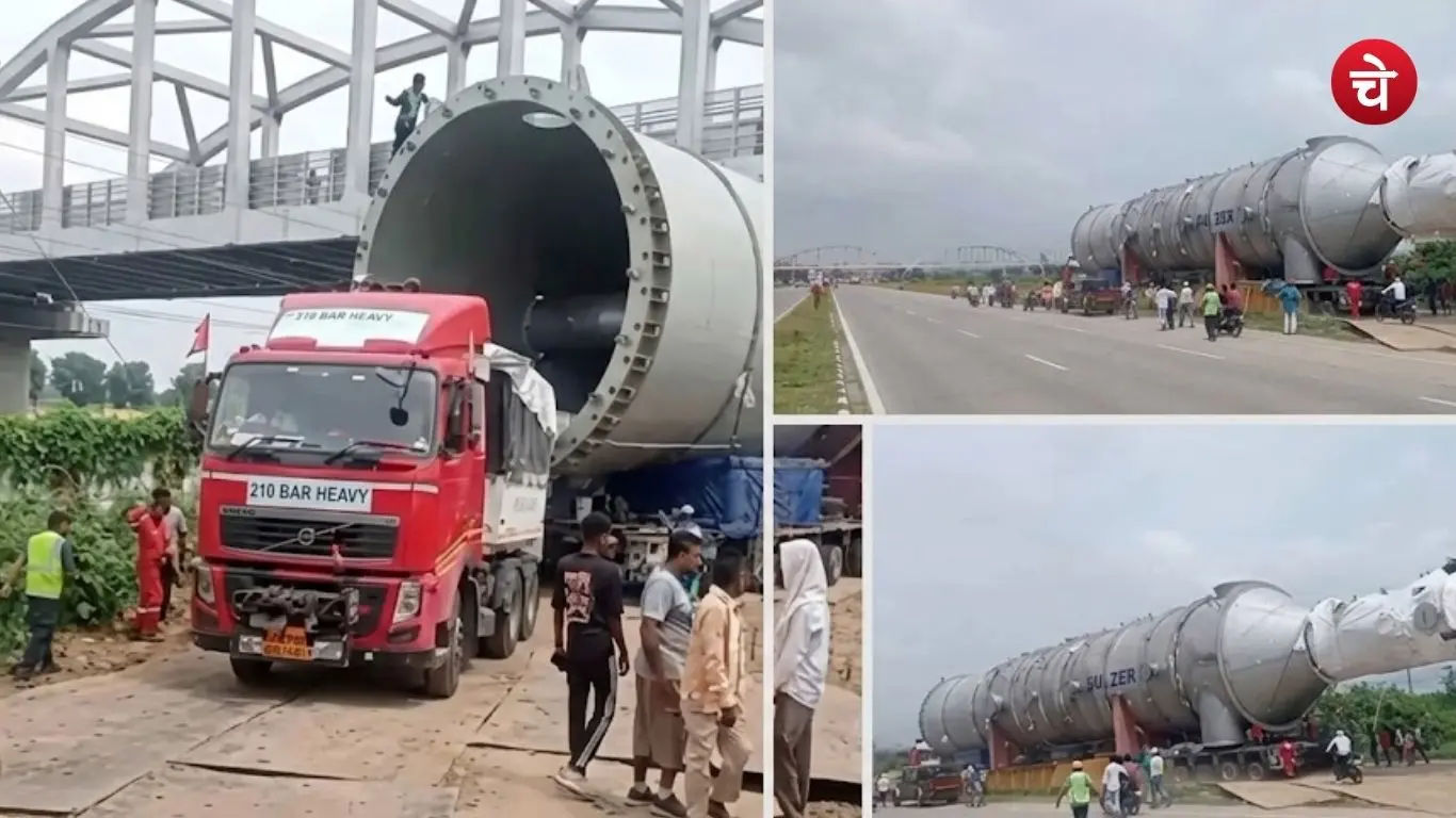 A truck with 308 wheels passed along the highway in Chandauli (1)