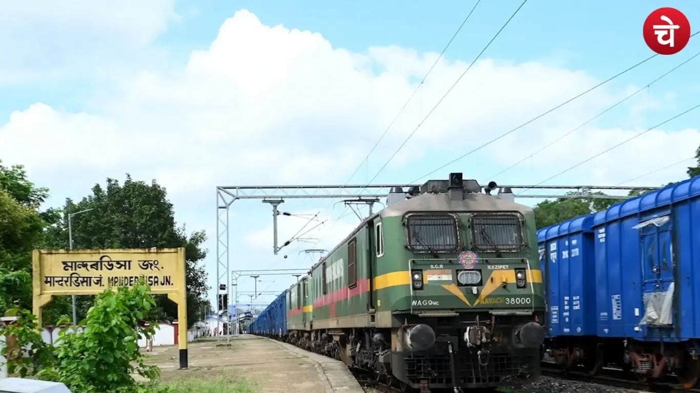 An electric train passing through Assam electrified rail network