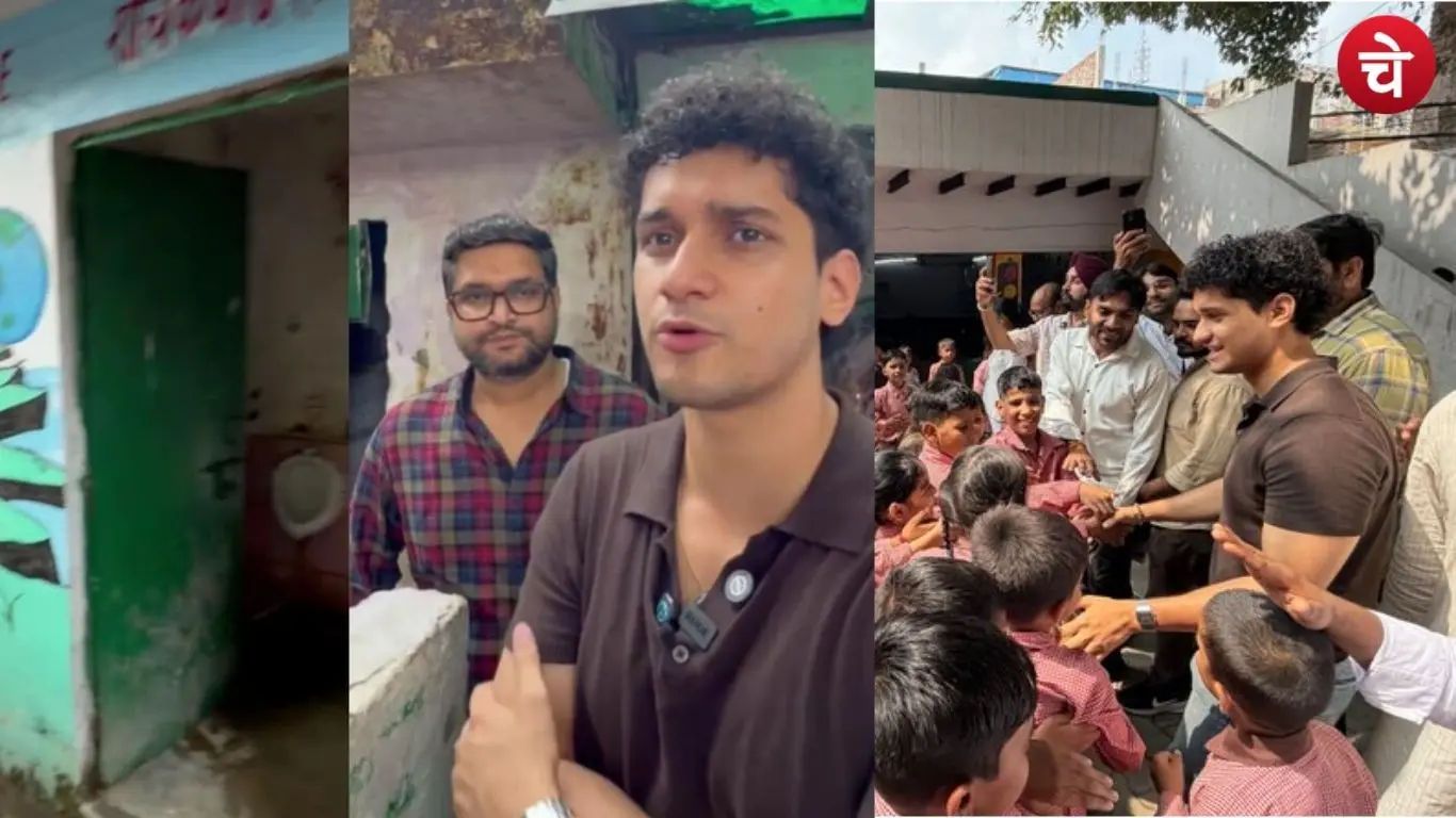 CJP leader Saurabh Das showing the condition of a government school toilet in Noida