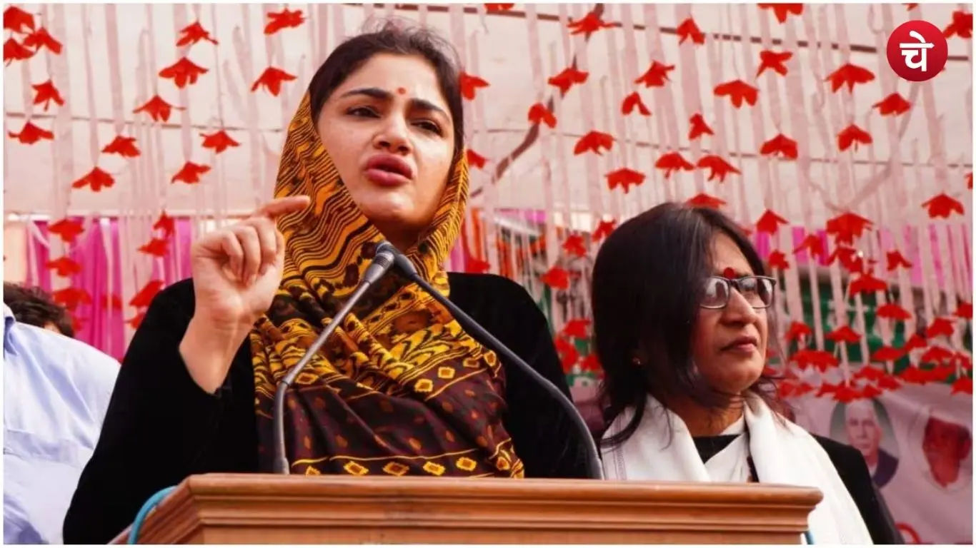 Charu Chaudhary wife of the Rashtriya Lok Dal (RLD) national president addressing a rally