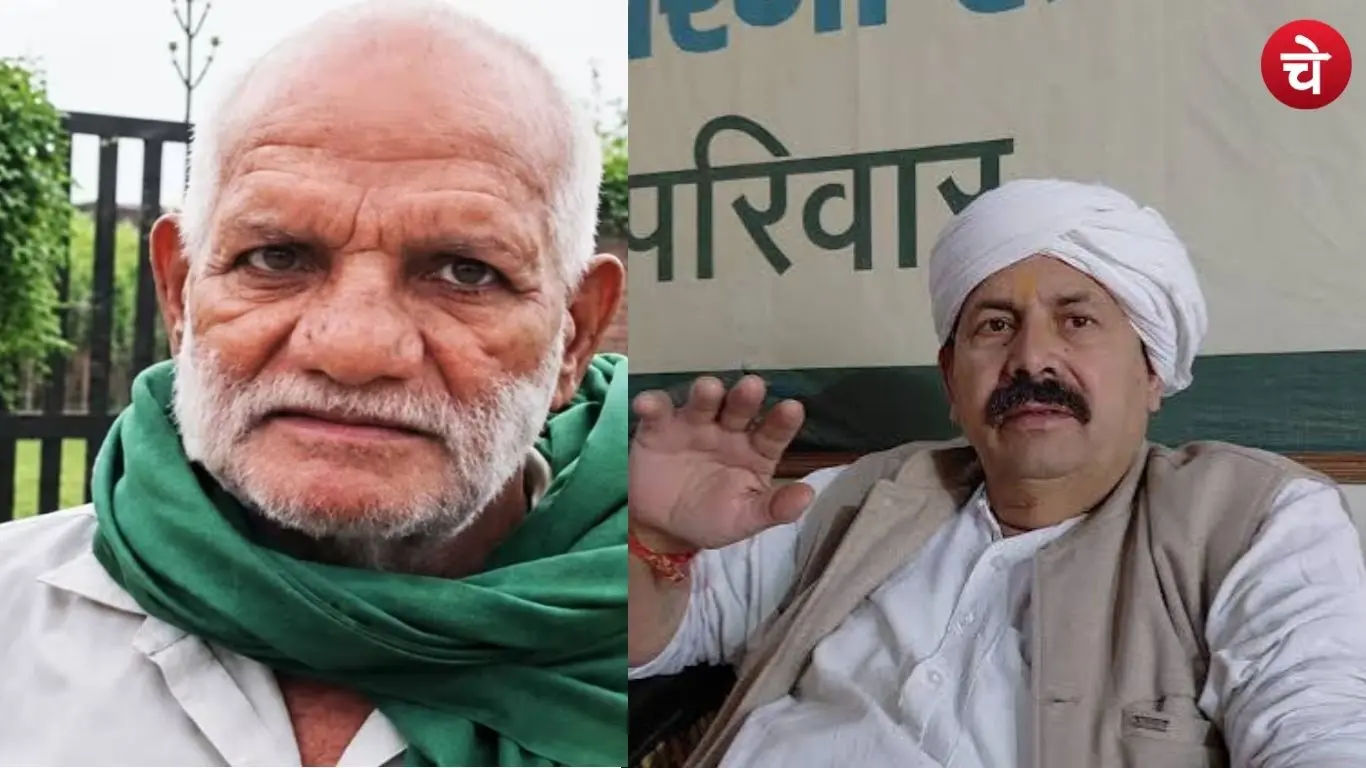File photo of Satveer Fauji father of popular Haryanvi singer Ankit Balian and Naresh Tikait the Chaudhary of the Balian Khap and National President of the Bharatiya Kisan Union