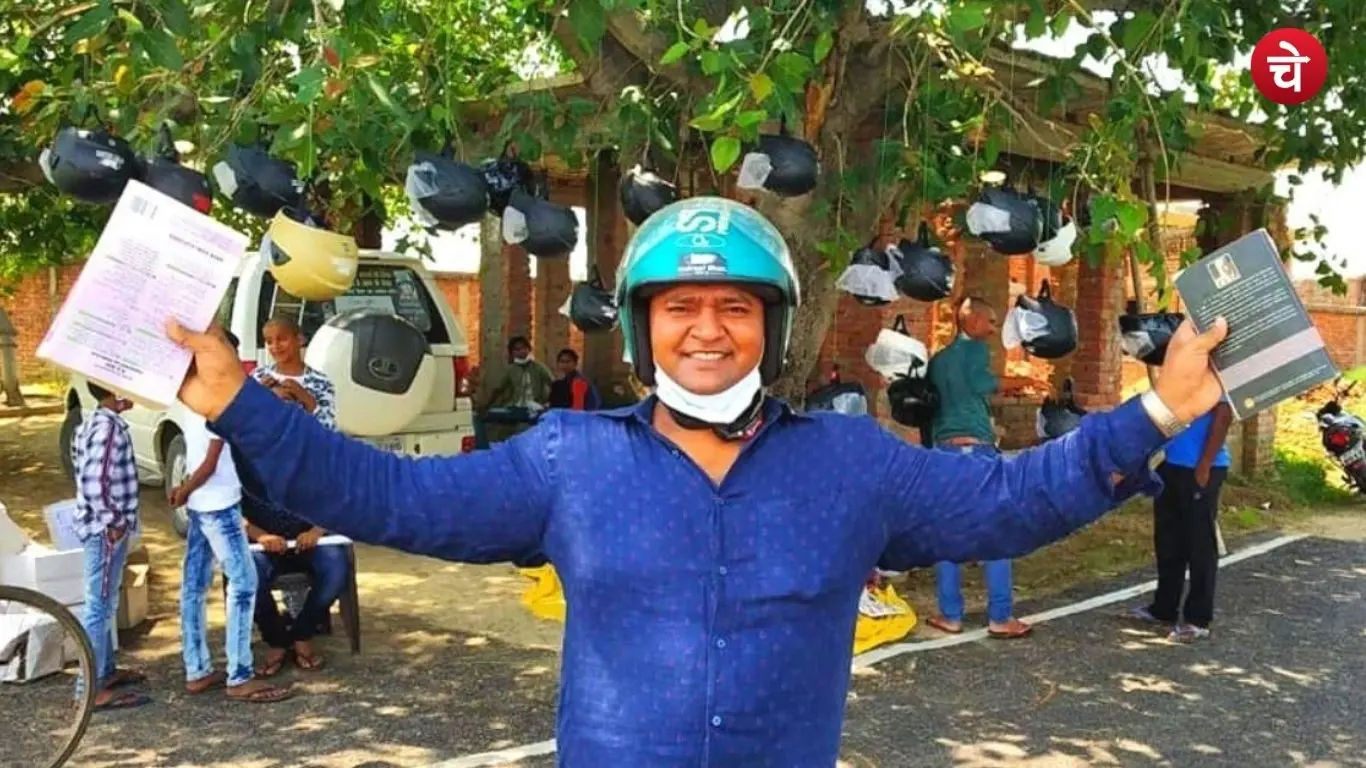 File photo of road safety activist Raghvendra Kumar, known as the Helmet Man of India