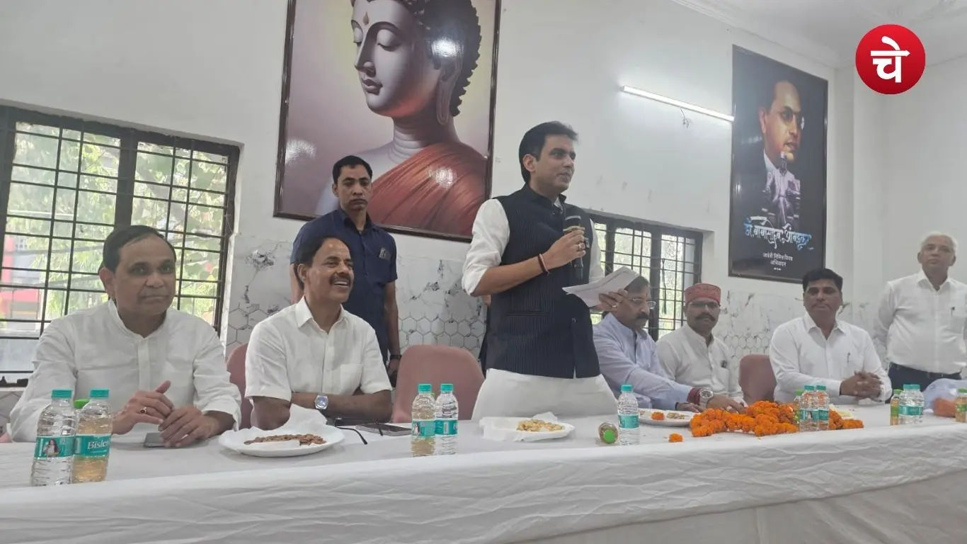 Noida MLA Pankaj Singh addressing villagers present at the inauguration of the newly constructed Panchayat Ghar in Naya Bans village Sector 15