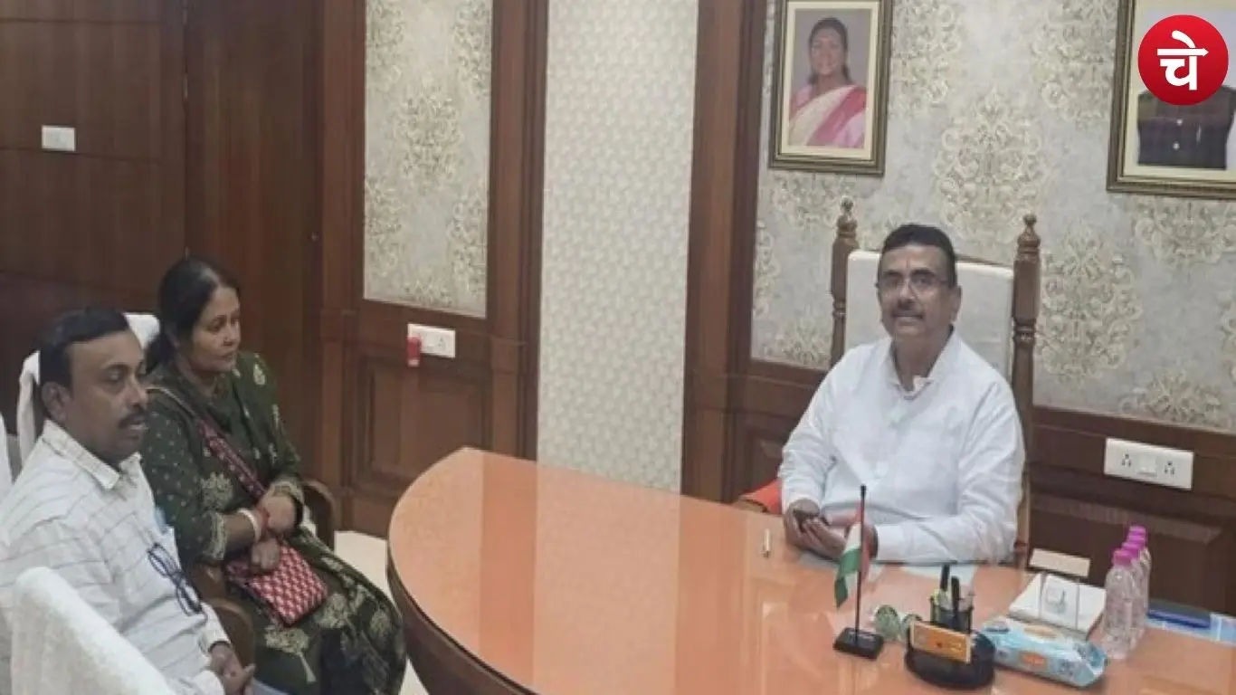 Trinamool Congress faction candidate for the Nandigram Assembly by-election Sanchita Pradhan Dey meets West Bengal Chief Minister Suvendu Adhikari